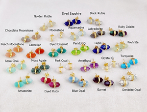 Wholesale <b>Gold</b> Plated 925 Silver <b>Sapphire</b> Gemstone Double Point Pencil Stud <b>Earrings</b> Wire Wrapped Tiny Studs Handmade Jewelry - Product Image 5