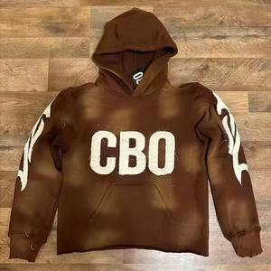 Survêtement à capuche avec logo personnalisé délavé par teinture style sportif décontracté et respirant pour l'hiver grande taille pour le sport de rue - Product Image 5