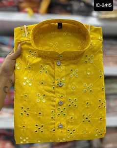 Traditional Indian and Pakistani Men's Cotton Kurta Long Festival Wear with Mirror Embroidery Work Festival Wear - Product Image 6