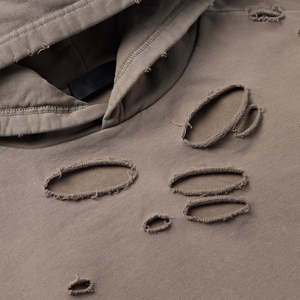 Vente en gros de sweat à capuche zippé croisé brodé et lavé à l'acide vintage pour hommes en éponge française - Product Image 2