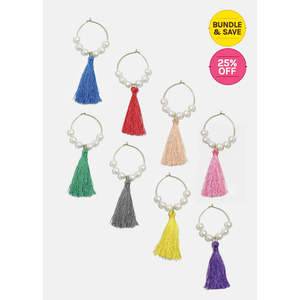 Segnaposto per Bicchieri da Vino con Nappine e Perline A3shop, Decorazioni per Feste - Product Image 1