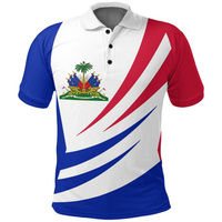 Polo d'été pour homme avec imprimé drapeau haïtien, motif graphique 3D, haut décontracté à manches courtes, coupe ample, col à revers boutonné, style urbain, taille 4XL