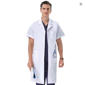 Bata básica blanca personalizable de longitud regular para hombres y mujeres como uniformes de hospital - Product Image 2