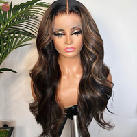 Perruque Lace Front Ondulée Balayage avec Mèches, Pré-Pluckée, Dentelle HD Transparente, Densité 200, Sans Colle, pour Femmes Noires