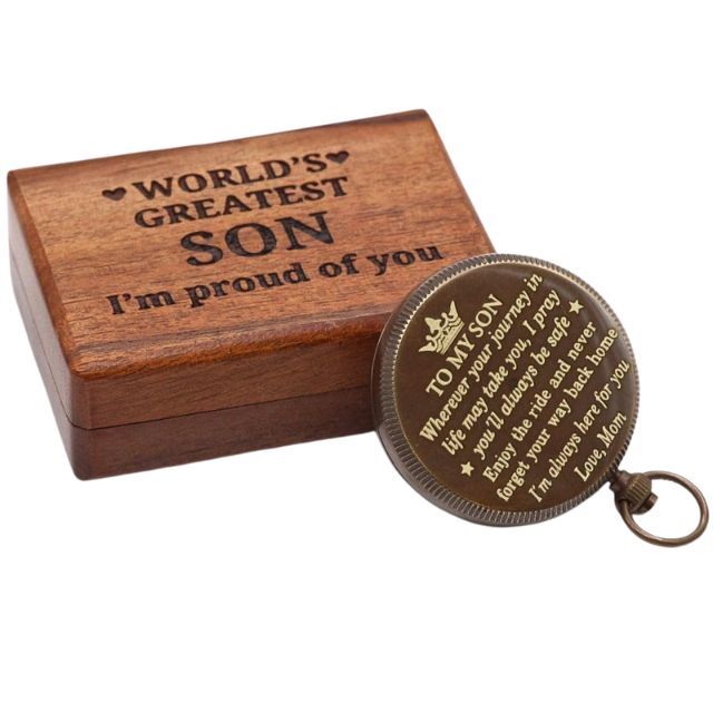 Brass Navigation Compass With Engraved Wooden Box Vintage Nautical Pocket Guide Compass For Camping Hiking Boating Adventure