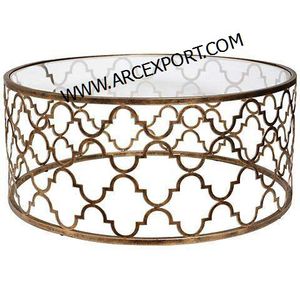 Đồ Trang Trí Thiết Kế Mới Lạ Mắt Bàn Kim Loại Kính Trong Suốt Thiết Kế Hình Tròn Cổ Màu Vàng Mới - Product Image 4