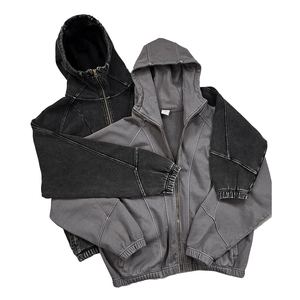 เสื้อฮู้ดดี้ผ้าคอตตอนผสม ล้างสีแบบ Acid Fade สไตล์ Distressed ทรง Street Box Fit สำหรับผู้ชาย ผลิตแบบสั่งทำพิเศษ คุณภาพสูง - Product Image 4