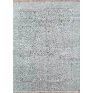 Alfombra de Lana Anudada a Mano AKWT-1024 con Patrón Geométrico para Sala de Estar, Entrada, Pasillo y Coche - Gris y Negro - Product Image 1