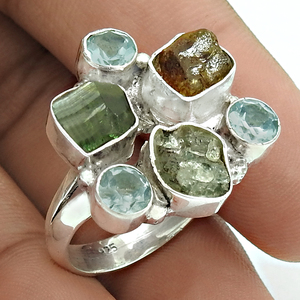 Tourmaline Blue Topaz Rough Stone <b>Ring</b> 925 Sterling Silver Jewelry Fine <b>Rings</b> Wholesale Handmade for <b>Girls</b> Jewellery - Product Image 1