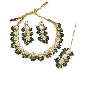 Juego de Collar Kundan Chapado en Oro de 24K de Una Sola Capa Verde, Joyería Fina de Cobre para Boda o Regalo - Product Image 3