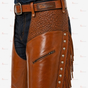 Chaps en cuir véritable de style western pour l'équitation, la moto, le travail à la ferme et la protection en extérieur – Chaps ajustables et personnalisables pour hommes - Product Image 6
