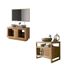 Wholesale Solid Wood Floor Mounted Modern Design Eco-friendly Waterproof Bathroom Vanity Cabinet Made Indonesia High Quality - Product Image 2