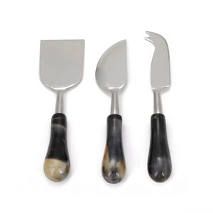 Set de couteaux à fromage de table décoratifs pour mariage Set à fromage en acier inoxydable argenté avec manche rond en aluminium noir - Product Image 4