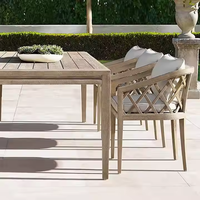 Ensemble de mobilier de salle à manger d'extérieur de luxe écologique en teck, table et chaises au design moderne pour la maison, l'hôtel, l'appartement, Crescent Crafts