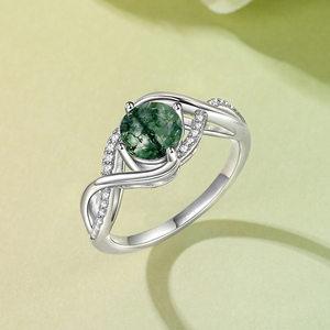 Jeulia Dainty Twist Natural <b>Moss</b> <b>Agate</b> <b>Engagement</b> <b>Ring</b> Rhodium Plated Geometric Gemstone Jewelry - Product Image 6