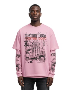 Camiseta de Hombre con Logotipo Personalizado, Camiseta Lisa con Efecto Desgastado, Camiseta de Manga Larga con Tejido Waffle, Camiseta de Doble Capa 2026 - Product Image 1