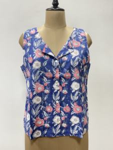 Blouse courte traditionnelle faite à la main, écologique, 100% coton, imprimé floral, style japonais, logo frontal, débardeur cintré, bouton - Product Image 2