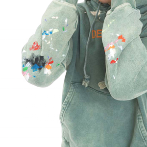 Sweat à capuche oversize en coton vert vintage pour homme, motif graphique, délavé à l'acide, style streetwear, logo personnalisé, tissu éponge pour l'hiver - Product Image 4