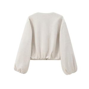 แจ็คเก็ตบอมเบอร์ขนแกะสำหรับผู้หญิง ฤดูหนาว 2025 ซิปนุ่ม กันลม เป็นมิตรกับสิ่งแวดล้อม แขนยาว แบบครอป - Product Image 3