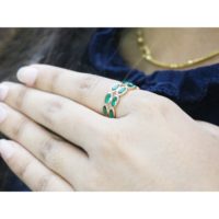 Anillo de compromiso de oro macizo de 14 quilates, joyería fina apilable de Esmeralda natural, anillo de declaración de piedra natal de mayo para niños