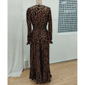 Robe longue à manches longues et col enroulé à imprimé léopard pour femme, 26837 - Product Image 6