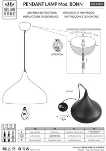 Bonn Pendant <b>Lamp</b> by BEL AIR HOME <b>Vintage</b> Style Adjustable Lightweight E27 <b>Lamp</b> Holder Black Gold for Living Room - Product Image 5