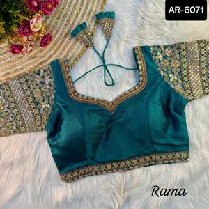 Perle lourde et miroir travail femmes portent un chemisier en soie lourd avec broderie travail fête porter Saree Blouse Bollywood Style Blouse - Product Image 4