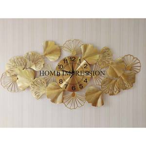 Horloge murale design exclusive de feuilles et de fleurs de Gingko en métal de qualité pour l'approvisionnement en décoration de salon et de hall d'Inde - Product Image 3