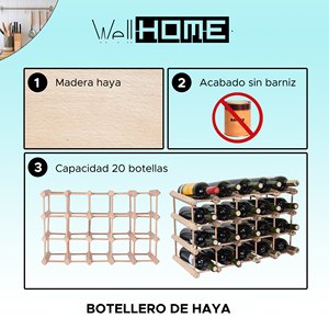 Portabottiglie in Legno di Faggio WELL HOME per 20 Bottiglie, Elegante e Resistente - Product Image 2