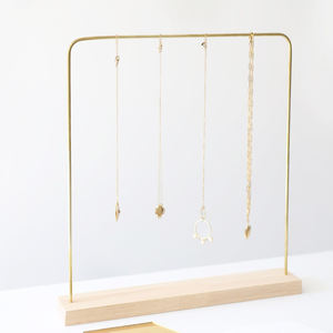 Vintage New Arrival Jewelry Display Accessories Metal Stand Wood <b>Base</b> Rectangle Jewelry Stand Earing Scene Display Gold Finished - Product Image 1