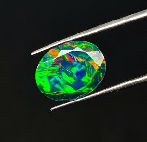 Natural Ethiopian Welo Fire Black <b>Opal</b> Faceted Loose Gemstone in Oval Cut <b>Opal</b> Cut Stone - Product Image 2