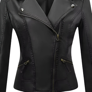 Veste en cuir de mouton sur mesure pour homme et femme, style hiver, avec col montant, poche zippée et tissu en toile - Product Image 3