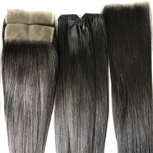 Extensions de cheveux humains vierges vietnamiens Remy lisses, double trame machine, 100g, lots SDD et HD 13x6 pour perruques pour femmes noires - Product Image 5