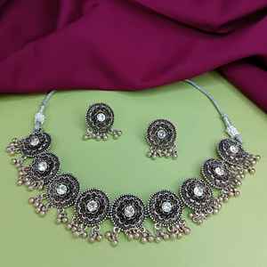 High Quality Indian CZ Crystal Jewelry Oxidized Floral Charm Traditional Bridal Choker Necklace Indian Fashion Jewelry for Women - Product Image 2