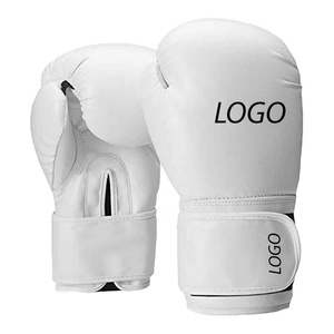 Gants de boxe personnalisés en cuir blanc, à doigts entiers, à lacets, avec sangle de poignet réglable, respirants et anti-humidité, équipement d'entraînement pour adultes - Product Image 1