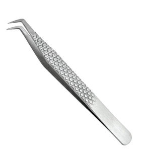 Pinzas de extensión de pestañas de acero inoxidable con logotipo personalizado Punta de fibra de precisión con agarre de diamante de 45 y 90 grados - Product Image 5