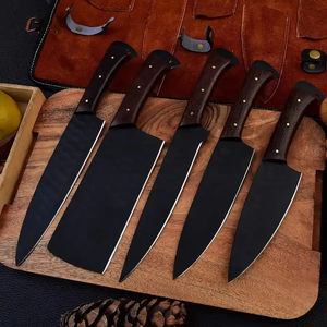 Burraq Professional 5 PCS Carbon Steel Chef <b>Knife</b> Set Wood Handle Eco-Friendly Dishwasher <b>Safe</b> Ambidextrous Modern Customizable - Product Image 3