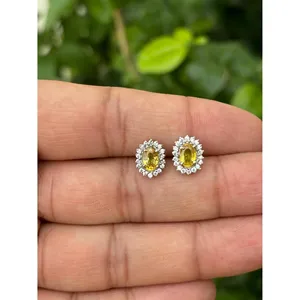 Boucles d'oreilles en argent 925 avec saphir jaune - pour les occasions de cadeaux - Product Image 1