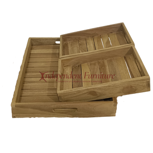Modern Minimalist Teak Storage Tray <b>Set</b> 3 Natural Wood Organiser for <b>Serving</b> Food for Home Storage in Kitchen Table Desk Use - Product Image 6