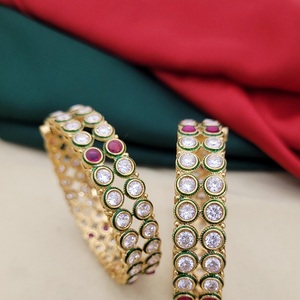 Elegant Trendy <b>Gold</b> Finish With Stones Look Two <b>Set</b> OF <b>Bangles</b> Stylish Openable <b>Bangles</b> for Women For Wedding Wear - Product Image 1