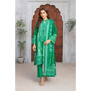 Ensemble Salwar Kameez 3 pièces en coton Khaddar imprimé numériquement pour femme, avec Dupatta Zari lourd, coupe régulière extensible, style pakistanais décontracté - Product Image 2
