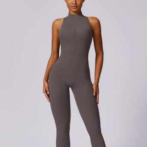 Combinaison de sport sans couture pour femme avec fermeture éclair frontale, effet sculptant, très élastique, sans manches, pour yoga et gym - Product Image 3
