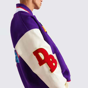 Veste de survêtement de style universitaire à manches longues, personnalisable avec logo OEM, colorée, avec patchs cousus, pour hommes, taille plus - Product Image 1