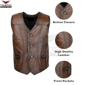 Chaleco de Motocicleta sin Mangas para Hombre, Talla Grande, Informal, para Invierno, Transpirable, Reversible, de Cuero Vacuno, con Botones, OEM - Product Image 5