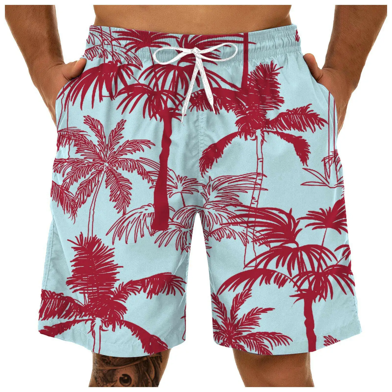 Shorts de praia masculino, bermuda curta respirável de algodão e linho de tecido macio para homens
