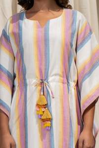 Customize Print V-Neck <b>Three</b> Quarter Cotton Designer Summer Casual Wear Dress Women's Wear Handmade Kaftan Short Cotton Kaftan - Product Image 2