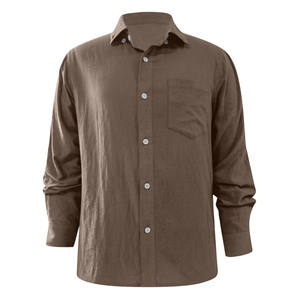 Customizable Breathable Casual Lapel Men's Shirt with Satin <b>Fabric</b> Knitted Summer <b>Cotton</b> <b>Linen</b> Loose Fit Vintage Style - Product Image 3