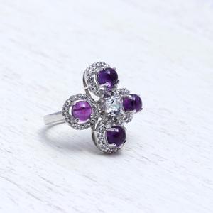 Anillo de ajuste de punta de Plata de Ley 925 con piedra preciosa de amatista facetada, joyería fina con color púrpura para bodas - Product Image 2