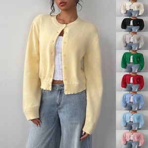 Pull cardigan pour femme en coton doux, col côtelé, manches longues, boutonné, coupe ample et amincissante, automne/hiver 2025, style coréen transfrontalier - Product Image 2