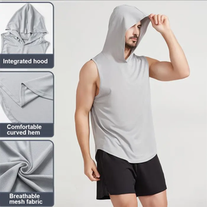 High Quality Summer <b>Sleeveless</b> Muscle <b>Hoodie</b> Vest for Men Casual Fitness Gym Workout Sweatshirt Hip Hop Style Tops - Product Image 4